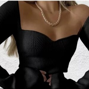 H&M Black Sweetheart Ribbed Knit Women's Sweater